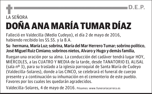 DOÑA ANA MARÍA TUMAR DÍAZ