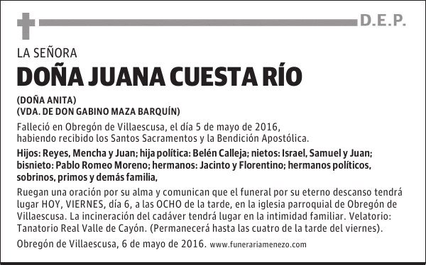 DOÑA JUANA CUESTA RIO