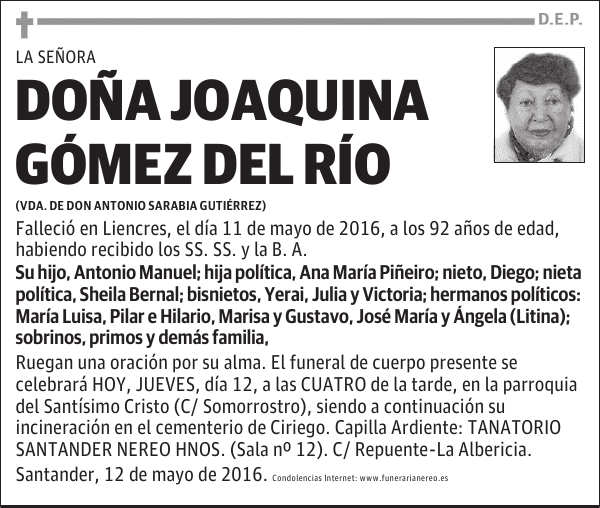 DOÑA JOAQUINA GOMEZ DEL RIO