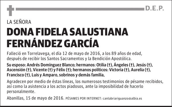 DONA PÍDELA SALUSTIANA FERNANDEZ GARCÍA