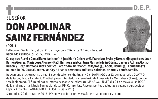 DON APOLINAR SAINZ FERNÁNDEZ