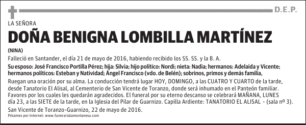 DOÑA BENIGNA LOMBILLA MARTÍNEZ