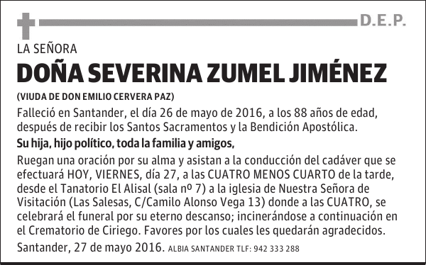 DOÑA SEVERINA ZUMEL JIMÉNEZ