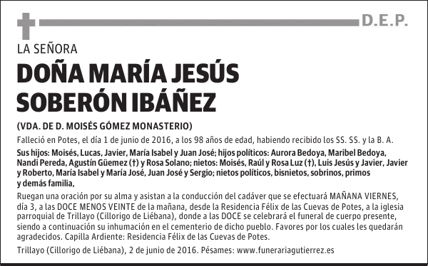 DOÑA MARÍA JESÚS SOBERÓN IBÁÑEZ