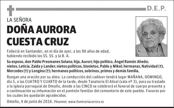 DOÑA AURORA CUESTA CRUZ