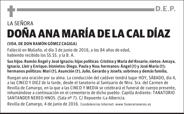 DOÑA ANA MARIA DE LA CAL DIAZ