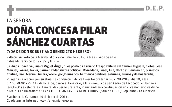 DOÑA CONCESA PILAR SÁNCHEZ CUARTAS