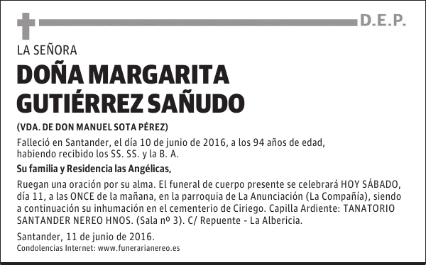 DOÑA MARGARITA GUTIÉRREZ SAÑUDO