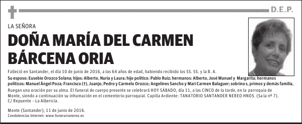 DOÑA MARÍA DEL CARMEN BÁRCENA ORIA