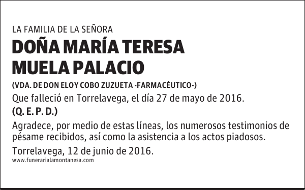 DOÑA MARÍA TERESA MUELA PALACIO