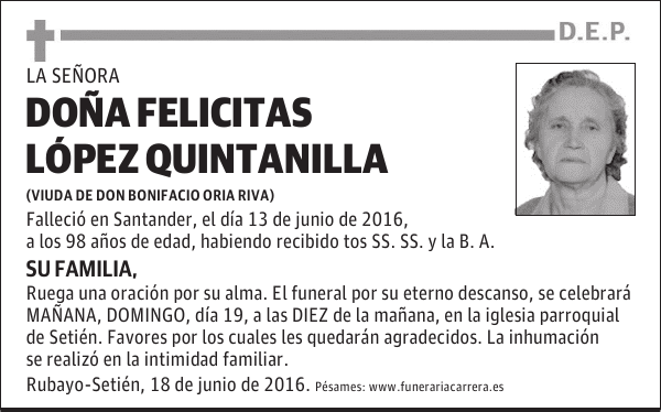 DOÑA FELICITAS LÓPEZ QUINTANILLA