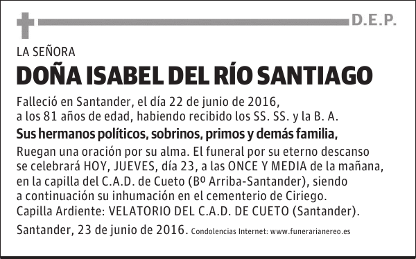 DOÑA ISABEL DEL RIO SANTIAGO