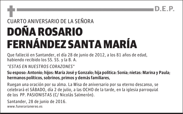DOÑA ROSARIO FERNÁNDEZ SANTA MARÍA