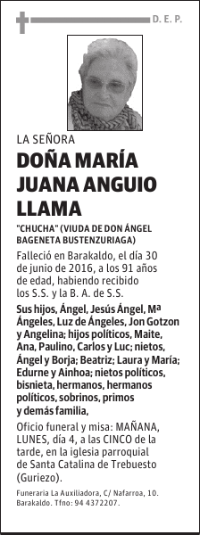 Doña MARIA JUANA ANGUIO LLAMA