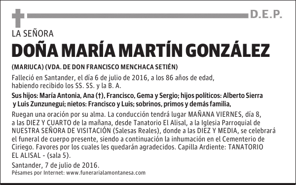 DOÑA MARÍA MARTÍN GONZÁLEZ