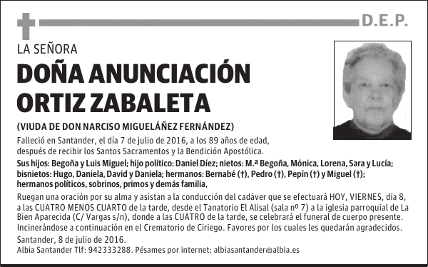 DOÑA ANUNCIACIÓN ORTIZ ZABALETA