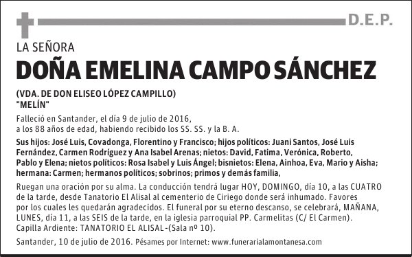 Doña Emelina Campo Sánchez
