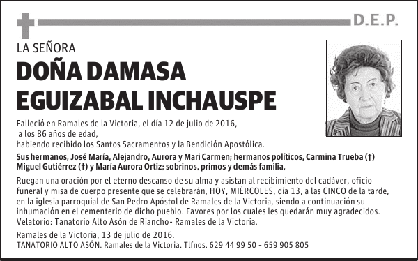 Dña. DAMASA EGUIZABAL INCHAUSPE