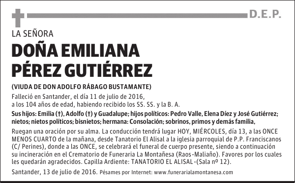 Doña Emiliana Pérez Gutiérrez