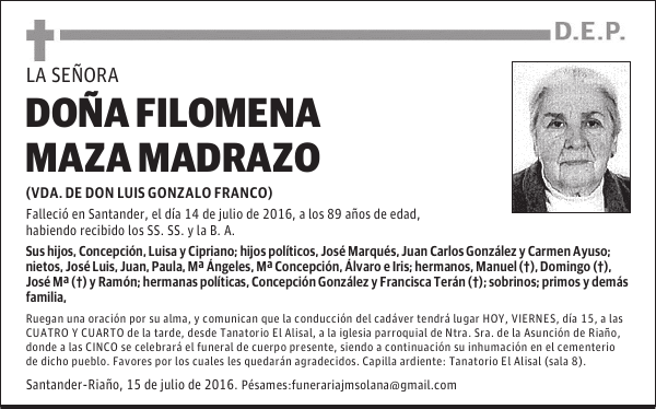 DOÑA FILOMENA MAZA MADRAZO