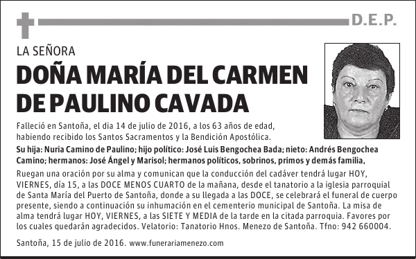 DOÑA MARÍA DEL CARMEN DE PAULINO CAVADA