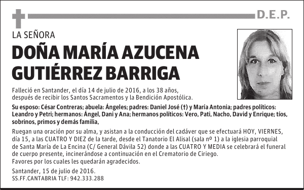 DOÑA MARÍA AZUCENA GUTIÉRREZ BARRIGA