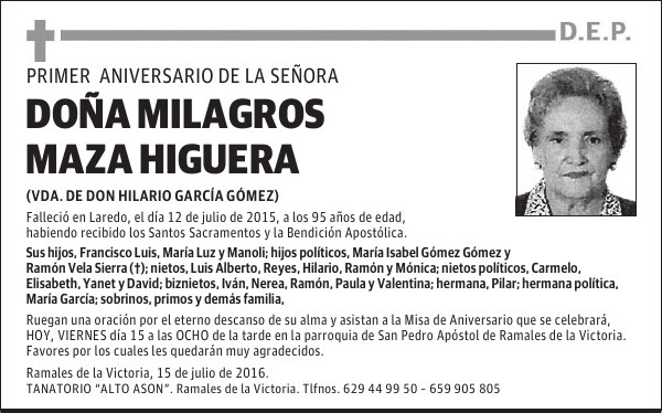 DOÑA MILAGROS MAZA HIGUERA