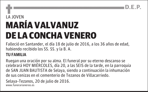 MARÍA VALVANUZ DE LA CONCHA VENERO