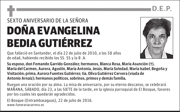 DOÑA EVANGELINA BEDIA GUTIÉRREZ