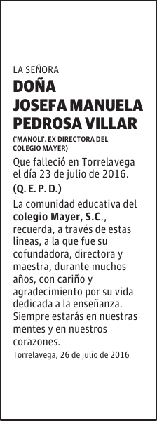 DOÑA JOSEFA MANUELA PEDROSA VILLAR