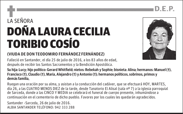 DOÑA LAURA CECILIA TORIBIO COSÍO