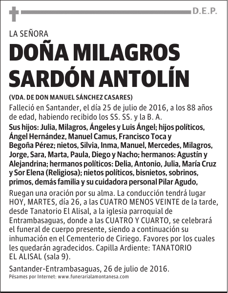 Doña Milagros Sardón Antolín