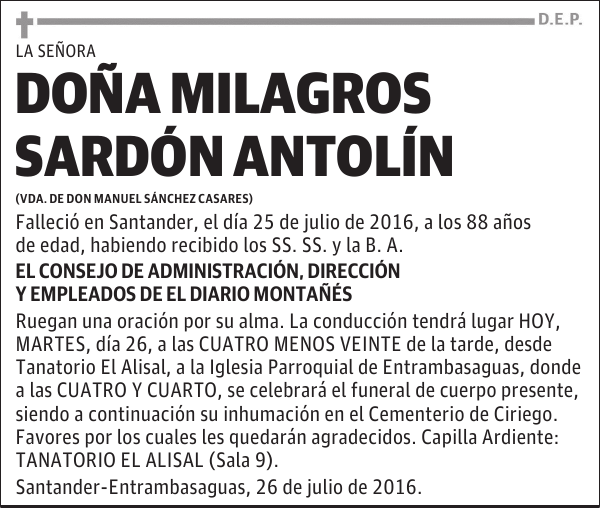 Doña Milagros Sardón Antolín