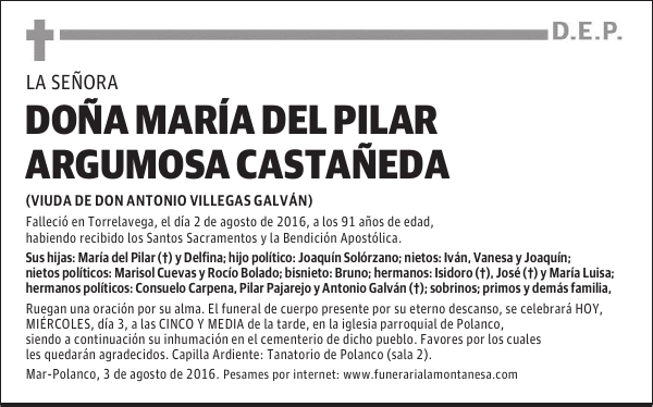 Doña María del Pilar Argumosa Castañeda