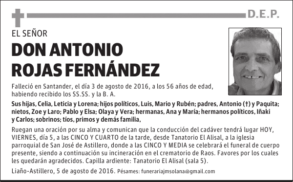 Dº ANTONIO ROJAS FERNÁNDEZ