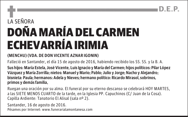 DOÑA MARÍA DEL CARMEN ECHEVARRÍA IRIMIA