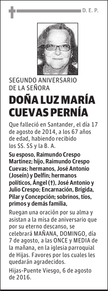 DOÑA LUZ MARÍA CUEVAS PERNÍA