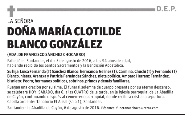 Dña. MARÍA CLOTILDE BLANCO GONZÁLEZ