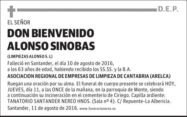 DON BIENVENIDO ALONSO SINOBAS
