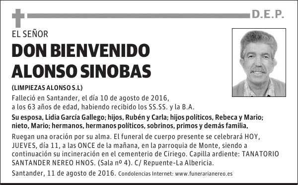 DON BIENVENIDO ALONSO SINOBAS