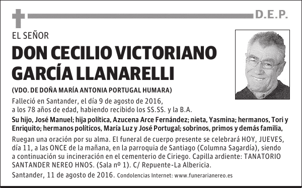 DON CECILIO VICTORIANO GARCIA LLANARELLI