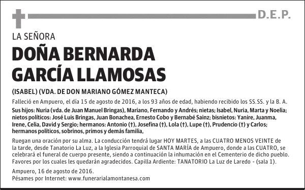 DOÑA BERNARDA GARCÍA LLAMOSAS