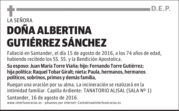 DOÑA ALBERTINA GUTIÉRREZ SÁNCHEZ