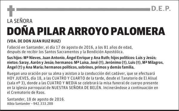 DOÑA PILAR ARROYO PALOMERA