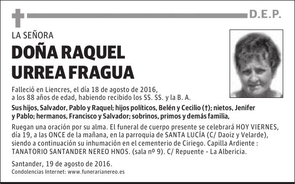DOÑA RAQUEL URREA FRAGUA