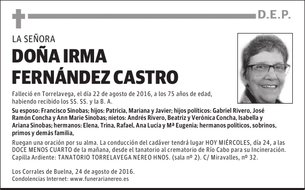 DOÑA IRMA FERNÁNDEZ CASTRO