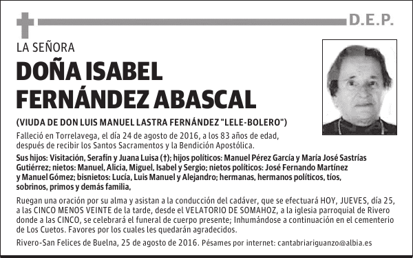 DOÑA ISABEL FERNANDEZ ABASCAL