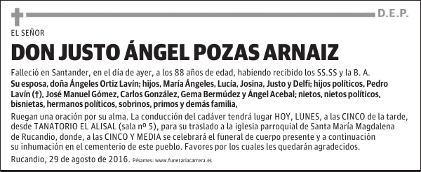 DON JUSTO ÁNGEL POZAS ARNAIZ