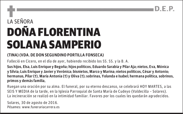 DOÑA FLORENTINA SOLANA SAMPERIO