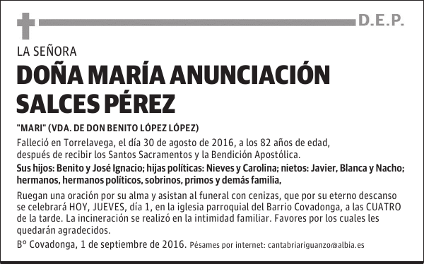 DONA MARÍA ANUNCIACIÓN SALCES PÉREZ